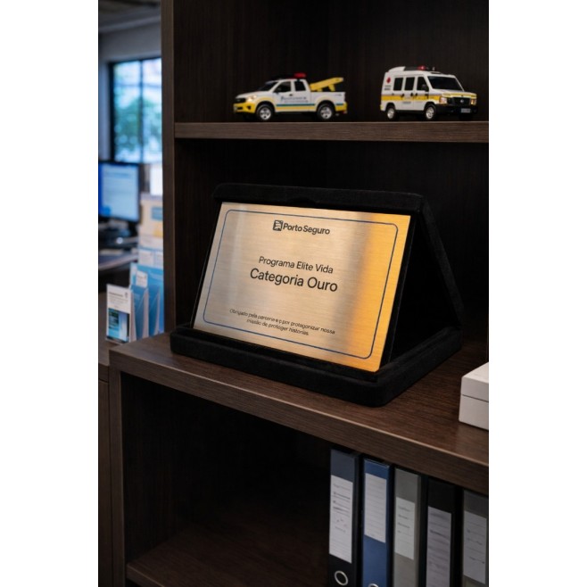 Placa reconhecimento e estojo veludo Personalizado