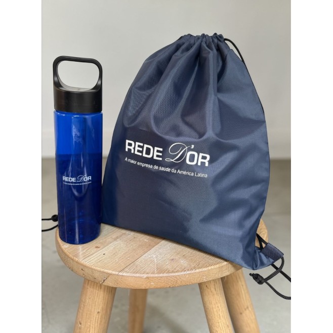 kit garrafa e Sacochila Rede D'or Personalizado