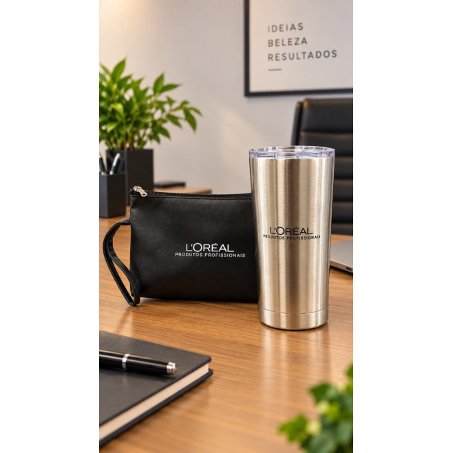Kit Necessaire e Copo Inox L'Oréal Personalizado