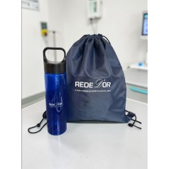 kit garrafa e Sacochila Rede D'or Personalizado