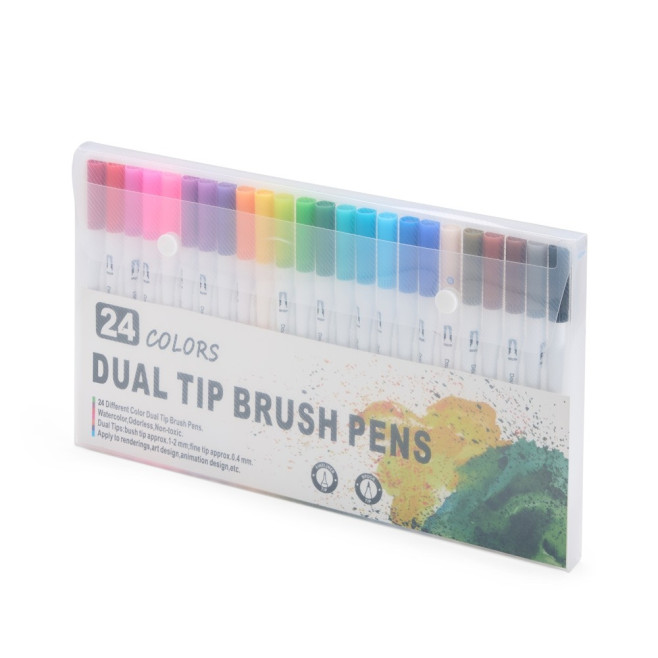 Kit Canetinhas Ponta Dupla Com 24 Cores Personalizado