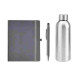 Kit Garrafa, Caderno E Caneta - Cinza/Prata - 3 Pçs Personalizado