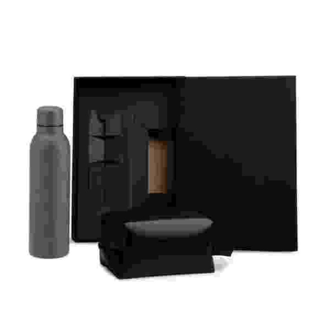 Kit Garrafa E Necessaire - Cinza/Preto - 2 Pçs Personalizado