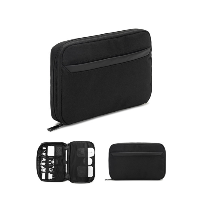 Bolsa organizadora espaçosa para acessórios tecnológicos em poliéster reciclado 600D twill Personalizada