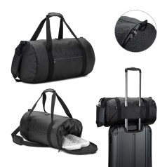 Bolsa esportiva em formato cilíndrico em poliéster reciclado 600D de alta densidade com compartimento lateral para sapatos (32 L) Personalizada