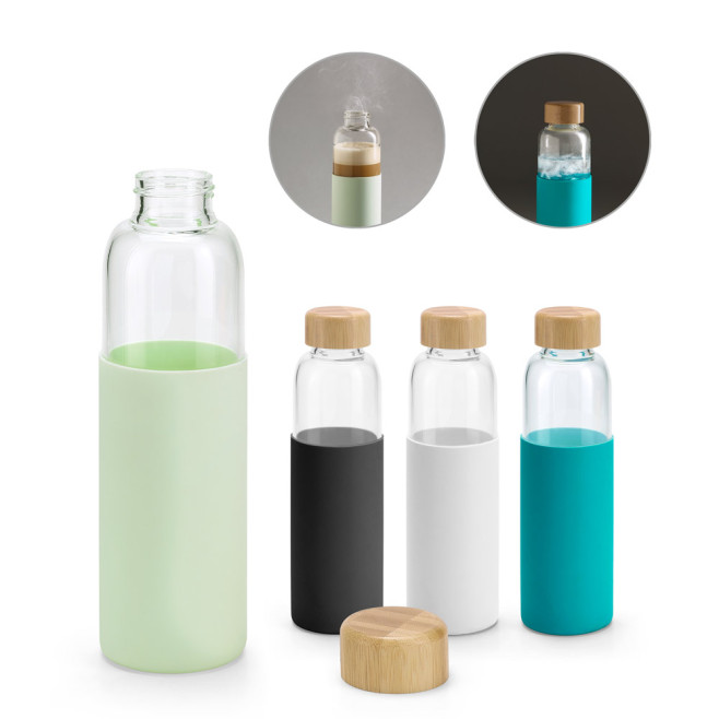 Squeeze em vidro borossilicato com tampa em bambu (600 mL) Personalizado