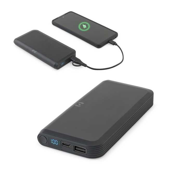 Bateria portátil com carregador por indução super-rápido (10'000 mAh), em ABS 100% reciclado Personalizada
