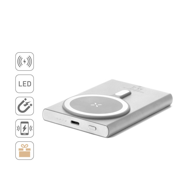 Bateria portátil magnética com carregamento super-rápido em alumínio reciclado e ABS reciclado (5'000 mAh) Personalizada