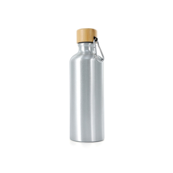Garrafa alumínio 500ml tampa bambu com logotipo